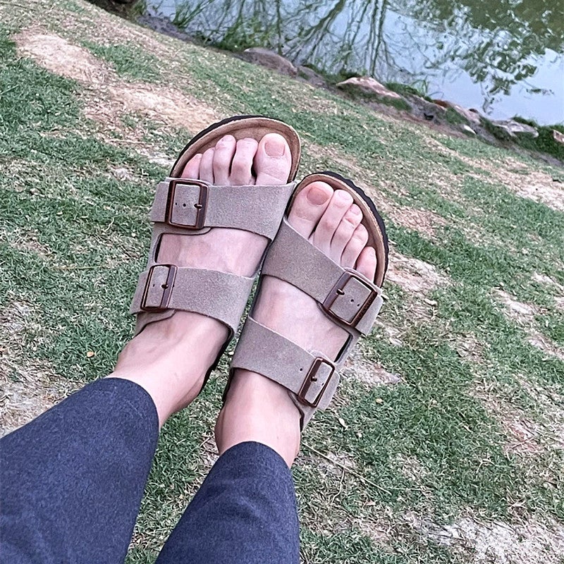 Original Standard Birkenstock Shoes Thick-Soled Genuine Leather Real Cork Slippers Birkenstock One-Line Outer Sandals Casual Shoes - Image 5